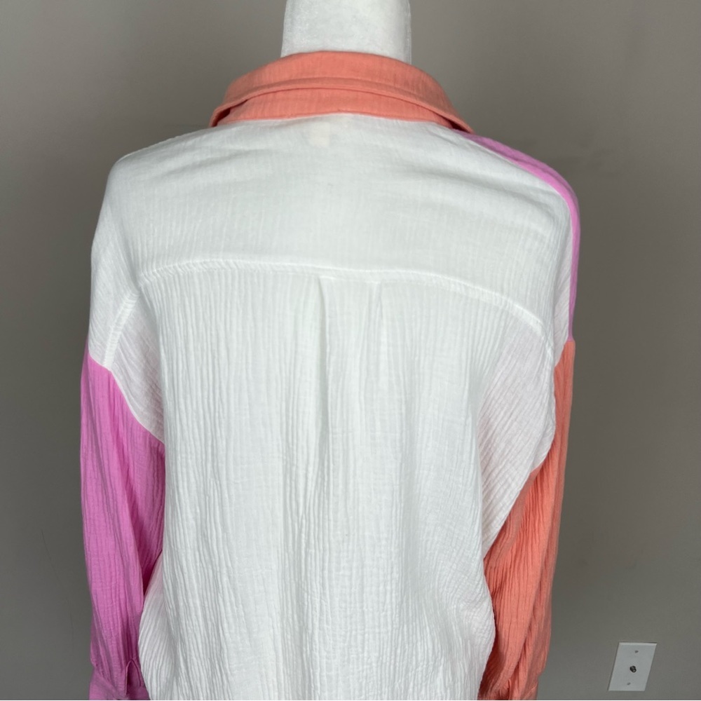 ENTRO COLOR BLOCK BUTTON UP COLLARED COTTON GAUZY TOP SIZE SMALL - Picture 13 of 15